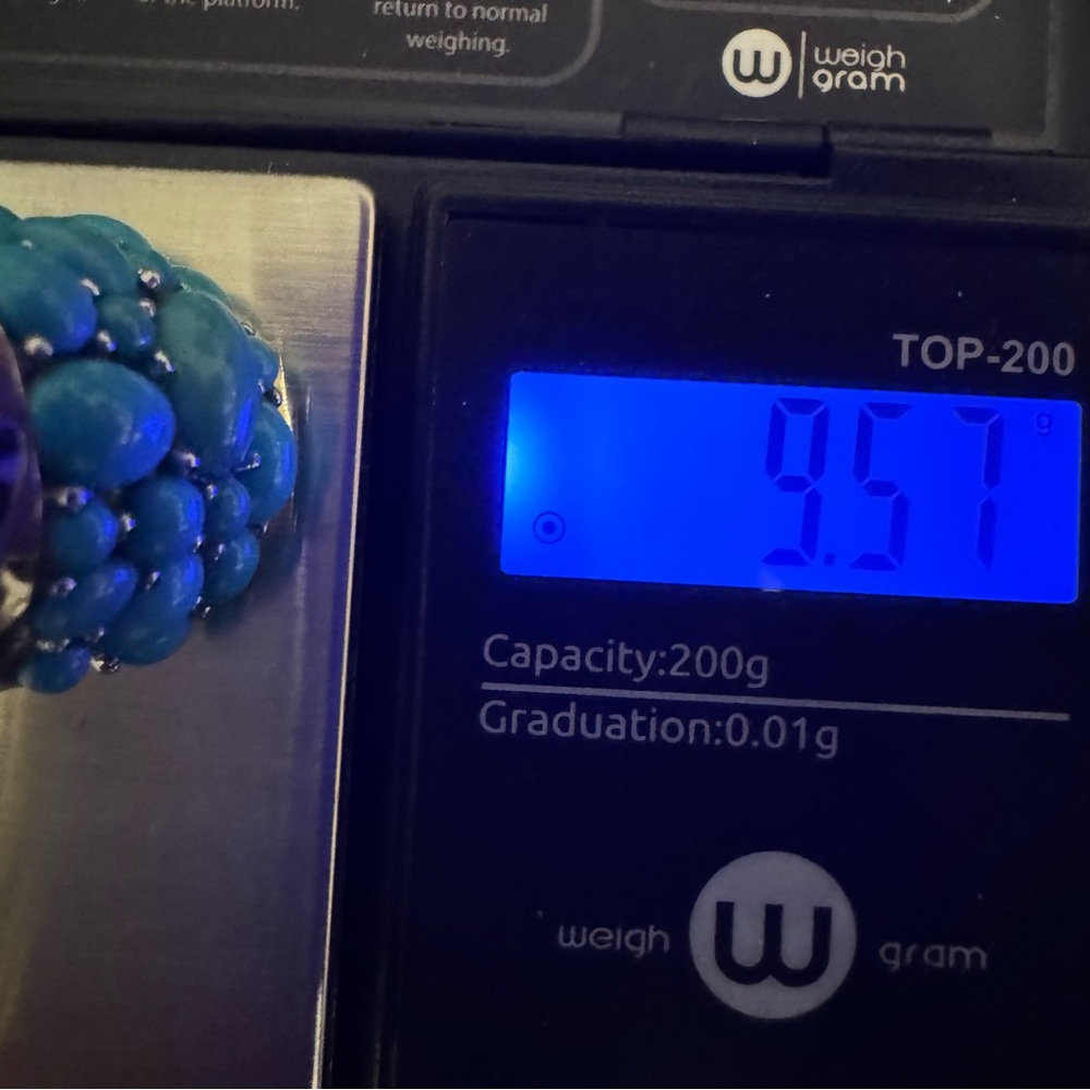 Turquoise Cluster Ring Sterling Silver 925 Bold Domed Statement Size 5.75 - Picture 6 of 9